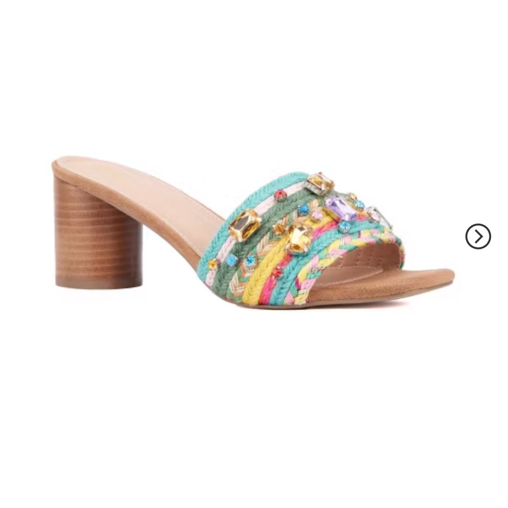 New York & Company Women's Raquelle Block Heel Sandal Multi Color Jewels 7.5